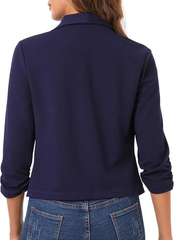 Women's Cropped Blazer 3/4 Ruched Sleeve Open Front Cardigan Shawl Lapel Business Casual Outfits Suit Jacket for Work in Saudi Arabia