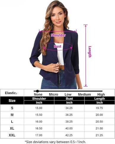 Women's Cropped Blazer 3/4 Ruched Sleeve Open Front Cardigan Shawl Lapel Business Casual Outfits Suit Jacket for Work in Saudi Arabia