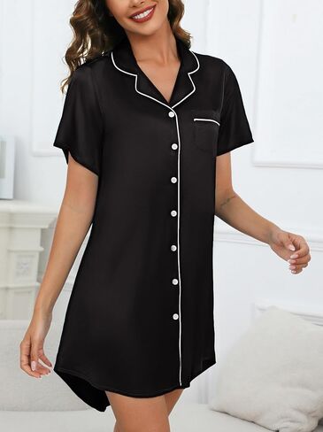 قميص نوم حريمي من الساتان بأكمام قصيرة وأزرار سفلية من Samring، قميص نوم حريري للنساء in Kuwait