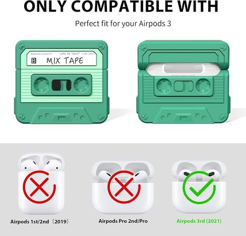MOFREE for AirPods 3rd Generation Case Cover with Cleaner Kit, Cassette Tape Design Soft Silicone Shock-Absorbing Protective Cover for Apple AirPods 3 Case with Lanyard (Black) in Saudi Arabia