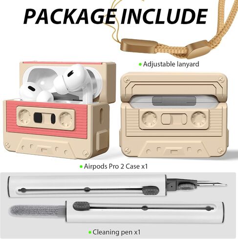 حافظة AirPods Pro الجيل الثاني، حافظة شريط كاسيت Filoto حماية كاملة 360 درجة، جلد سيليكون ناعم ممتص للصدمات مناسب للسفر والحياة اليومية، حبل متضمن، قلم تنظيف Airpod، أزرق in Kuwait