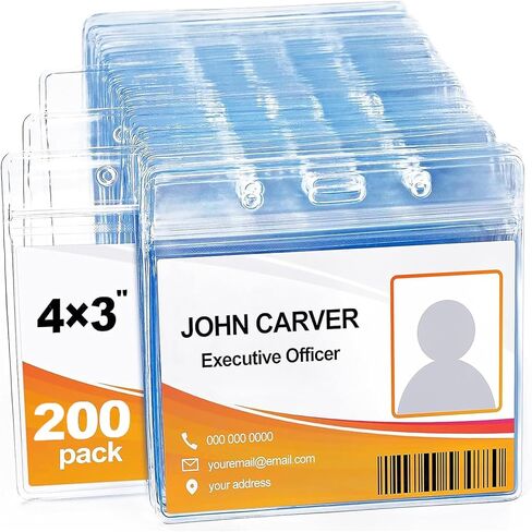 100 Pcs Clear Plastic Extra Thick Horizontal Card Holders, 4x3 Inch Sealable Waterproof Name Badge Bank ID Card Protector in Saudi Arabia