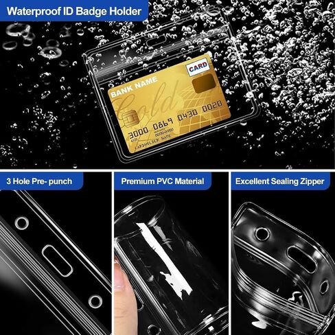 100 Pcs Clear Plastic Extra Thick Horizontal Card Holders, 4x3 Inch Sealable Waterproof Name Badge Bank ID Card Protector in Saudi Arabia