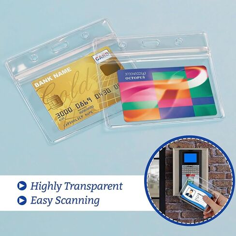 100 Pcs Clear Plastic Extra Thick Horizontal Card Holders, 4x3 Inch Sealable Waterproof Name Badge Bank ID Card Protector in Saudi Arabia