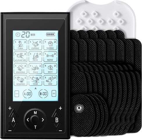 Newest 4 Channel 24 Modes Tens Unit Rechargeable with 24 Pcs Reusable Electrode Pads, Tens Unit Muscle Stimulator (Luxury Family Pack), Large Screen Tens Unit Massager for Pain Relief in Saudi Arabia