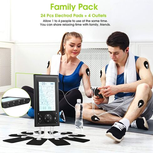 Newest 4 Channel 24 Modes Tens Unit Rechargeable with 24 Pcs Reusable Electrode Pads, Tens Unit Muscle Stimulator (Luxury Family Pack), Large Screen Tens Unit Massager for Pain Relief in Saudi Arabia