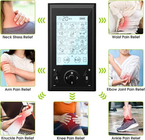 Newest 4 Channel 24 Modes Tens Unit Rechargeable with 24 Pcs Reusable Electrode Pads, Tens Unit Muscle Stimulator (Luxury Family Pack), Large Screen Tens Unit Massager for Pain Relief in Saudi Arabia