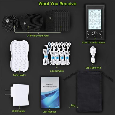 Newest 4 Channel 24 Modes Tens Unit Rechargeable with 24 Pcs Reusable Electrode Pads, Tens Unit Muscle Stimulator (Luxury Family Pack), Large Screen Tens Unit Massager for Pain Relief in Saudi Arabia