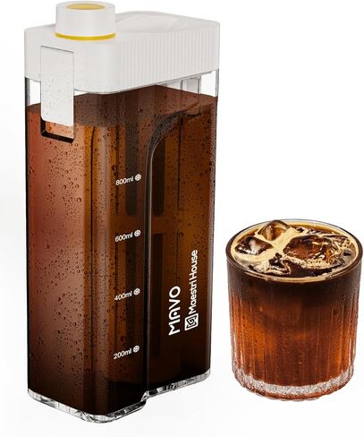 ماكينة صنع القهوة الباردة المدمجة من مايستري هاوس، ماكينة صنع الشاي والقهوة المثلجة سعة 34 أونصة بدون مقبض لتوفير المساحة، إبريق تريتان، فلتر شبكي 350، مانع للتسرب بنسبة 100% (أسود) in Kuwait