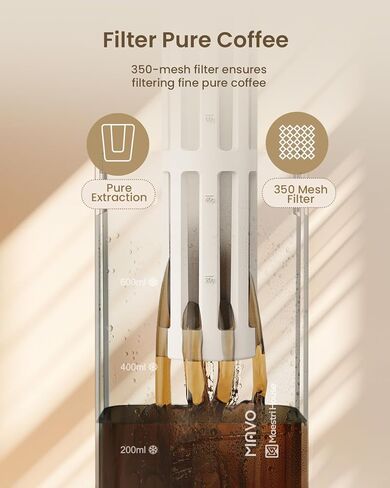 ماكينة صنع القهوة الباردة المدمجة من مايستري هاوس، ماكينة صنع الشاي والقهوة المثلجة سعة 34 أونصة بدون مقبض لتوفير المساحة، إبريق تريتان، فلتر شبكي 350، مانع للتسرب بنسبة 100% (أسود) in Kuwait