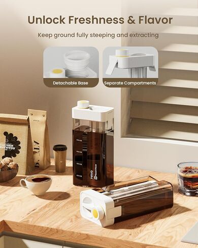 ماكينة صنع القهوة الباردة المدمجة من مايستري هاوس، ماكينة صنع الشاي والقهوة المثلجة سعة 34 أونصة بدون مقبض لتوفير المساحة، إبريق تريتان، فلتر شبكي 350، مانع للتسرب بنسبة 100% (أسود) in Kuwait