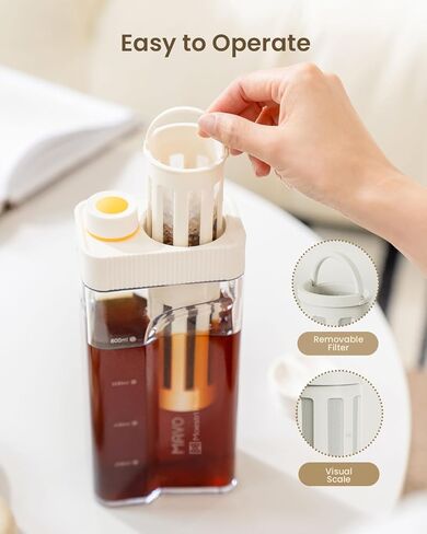 ماكينة صنع القهوة الباردة المدمجة من مايستري هاوس، ماكينة صنع الشاي والقهوة المثلجة سعة 34 أونصة بدون مقبض لتوفير المساحة، إبريق تريتان، فلتر شبكي 350، مانع للتسرب بنسبة 100% (أسود) in Kuwait