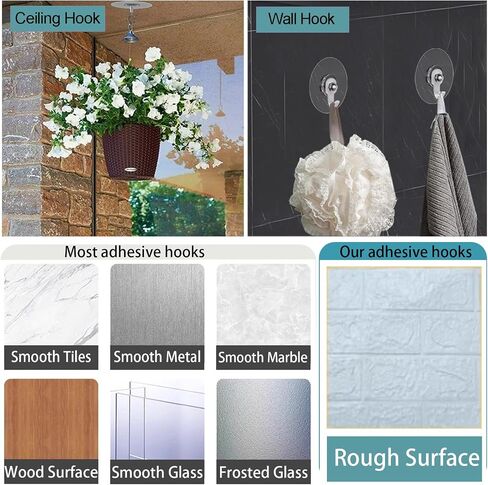 No Hole Adhesive Ceiling Hooks for Popcorn Concrete Textured Ceiling Unsmooth Wall Surface, No Drilling Self Adhesive Ceiling Hooks in Saudi Arabia