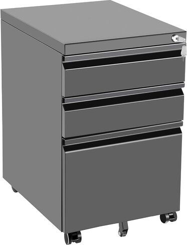 VEVOR File Cabinet, 3-Drawer Wood Filing Cabinet, Locking Office Cabinet for Letter/A4 Size, File Cabinet with 5 Wheels for Home Office, Black in Saudi Arabia