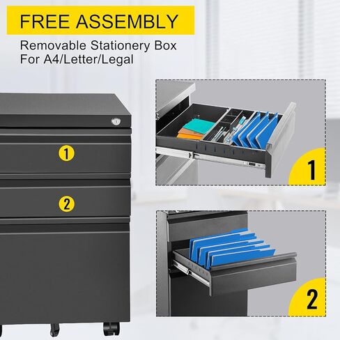 VEVOR File Cabinet, 3-Drawer Wood Filing Cabinet, Locking Office Cabinet for Letter/A4 Size, File Cabinet with 5 Wheels for Home Office, Black in Saudi Arabia