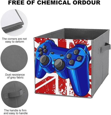 Storage Cubes Blue Gaming Controller 11 Inch Cube Storage Bin with Handles England Flag Fabric Collapsible Cube Baskets for Shelf Toys Clothing Books in Saudi Arabia