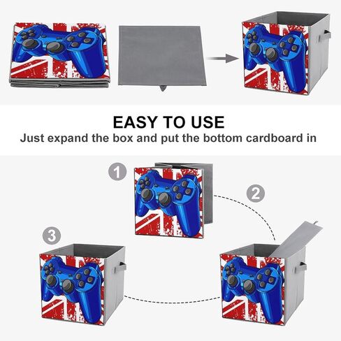 Storage Cubes Blue Gaming Controller 11 Inch Cube Storage Bin with Handles England Flag Fabric Collapsible Cube Baskets for Shelf Toys Clothing Books in Saudi Arabia