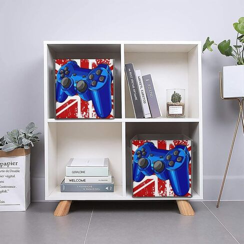 Storage Cubes Blue Gaming Controller 11 Inch Cube Storage Bin with Handles England Flag Fabric Collapsible Cube Baskets for Shelf Toys Clothing Books in Saudi Arabia
