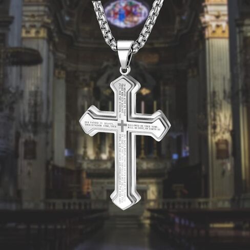 LeapoFaith Cross Pendant for Car Rear View Mirror Hanging Cross Charm Car Interior Mirror Accessories Decor Ornament Jesus Cross Necklace Lord's Prayer Men Women Christian Gift (Stripe Black) in Kuwait