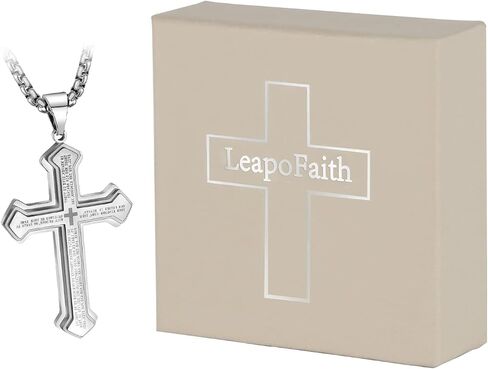 LeapoFaith Cross Pendant for Car Rear View Mirror Hanging Cross Charm Car Interior Mirror Accessories Decor Ornament Jesus Cross Necklace Lord's Prayer Men Women Christian Gift (Stripe Black) in Kuwait