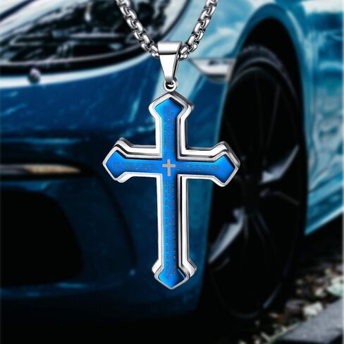 LeapoFaith Cross Pendant for Car Rear View Mirror Hanging Cross Charm Car Interior Mirror Accessories Decor Ornament Jesus Cross Necklace Lord's Prayer Men Women Christian Gift (Stripe Black) in Kuwait
