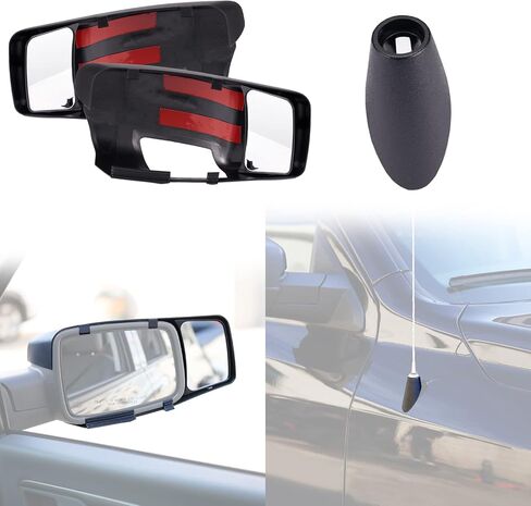 HAKA TOUGH Clip On Towing Mirror Extensions and Antenna Base Cover Kit for 2009-2018 Dodge Ram 1500 2500 3500, Snap & Zap Side Rearview Mirror Extend Cover, Antenna Ornament Adapter Mount Accessories in Saudi Arabia