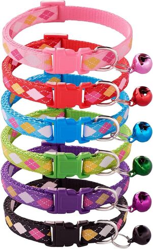 Cute Cat Collar with Bells, Set of 6, Adjustable Mixed Colors & Safe Nylon Kitten Collars for Kitty Puppy 7.5-12in (Bone) in Saudi Arabia