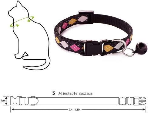 Cute Cat Collar with Bells, Set of 6, Adjustable Mixed Colors & Safe Nylon Kitten Collars for Kitty Puppy 7.5-12in (Bone) in Saudi Arabia
