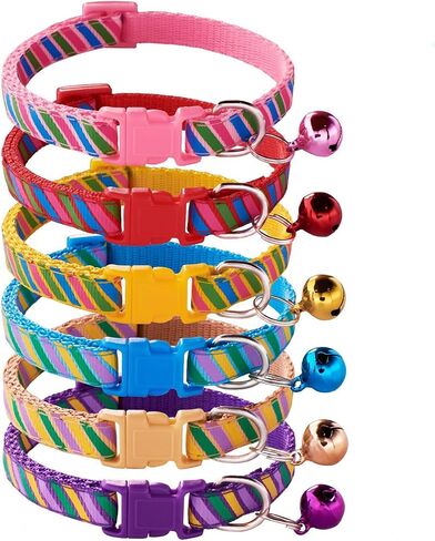Cute Cat Collar with Bells, Set of 6, Adjustable Mixed Colors & Safe Nylon Kitten Collars for Kitty Puppy 7.5-12in (Bone) in Saudi Arabia