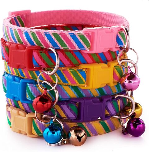 Cute Cat Collar with Bells, Set of 6, Adjustable Mixed Colors & Safe Nylon Kitten Collars for Kitty Puppy 7.5-12in (Bone) in Saudi Arabia
