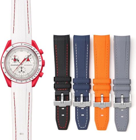 شريط مطاطي ذو طرف منحني 20 مم لساعة أوميغا X Swatch MoonSwatch، أساور ساعة بديلة مع إبزيم لساعة أوميغا X Swatch MoonSwatch وSpeedMaster - ألوان متعددة in Kuwait