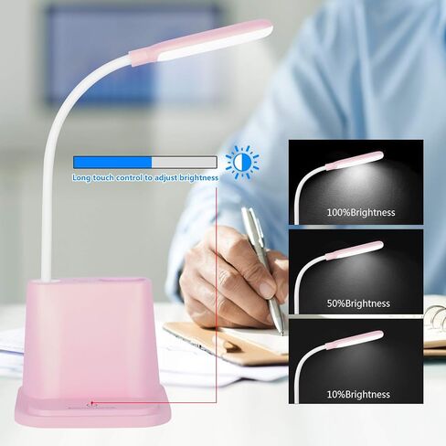 مصباح مكتب LED، مصباح NovoLido قابل لإعادة الشحن مع منفذ شحن USB/حامل قلم/حامل هاتف، دراسة صغيرة لطيفة للأطفال/المنزل/المكتب/النوم، طاولة قراءة مرنة محمولة بجانب السرير (أبيض) in Saudi Arabia