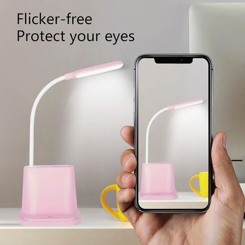 مصباح مكتب LED، مصباح NovoLido قابل لإعادة الشحن مع منفذ شحن USB/حامل قلم/حامل هاتف، دراسة صغيرة لطيفة للأطفال/المنزل/المكتب/النوم، طاولة قراءة مرنة محمولة بجانب السرير (أبيض) in Saudi Arabia