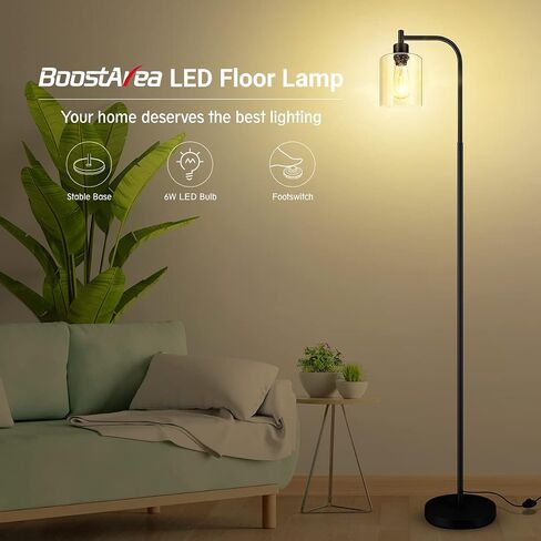BoostArea Standing Lamp with Glass Shade, Modern Industrial Floor Lamp with Foot Switch, Bright 6W LED for Living Room and Bedroom in Saudi Arabia