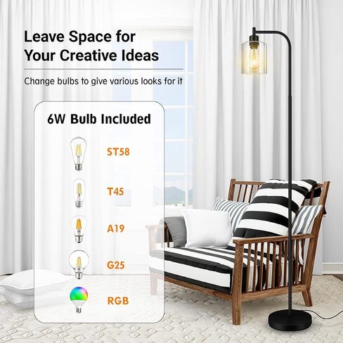 BoostArea Standing Lamp with Glass Shade, Modern Industrial Floor Lamp with Foot Switch, Bright 6W LED for Living Room and Bedroom in Saudi Arabia