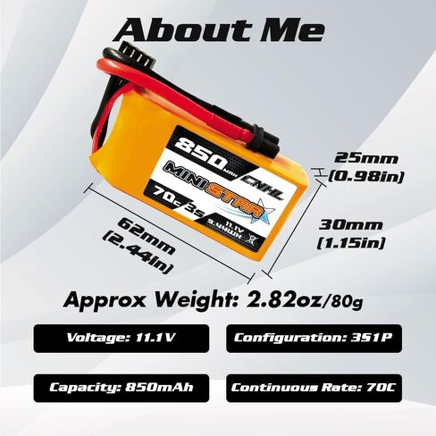 بطارية ليبو CNHL 850 مللي أمبير 3S 70C 11.1 فولت مع XT30 لسيارة RC، طائرة/شاحنة RC، قارب RC، طائرة هيلي، طائرة بدون طيار FPV، أجزاء هواية متعددة المحركات (عبوتان) in Kuwait