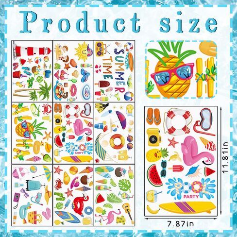 9 Sheets Summer Window Clings, Summer Static Window Stickers, Summer Double Sided Hello Summer Words Beach Pool Party Window Decals for Hawaiian Tropical Indoor Summer Party Window Decoration Supplies in Saudi Arabia