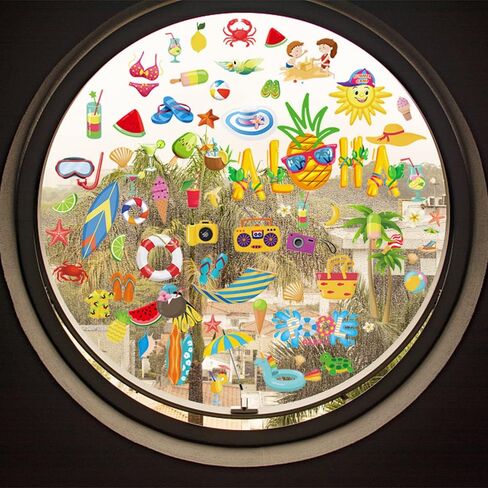 9 Sheets Summer Window Clings, Summer Static Window Stickers, Summer Double Sided Hello Summer Words Beach Pool Party Window Decals for Hawaiian Tropical Indoor Summer Party Window Decoration Supplies in Saudi Arabia