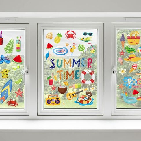 9 Sheets Summer Window Clings, Summer Static Window Stickers, Summer Double Sided Hello Summer Words Beach Pool Party Window Decals for Hawaiian Tropical Indoor Summer Party Window Decoration Supplies in Saudi Arabia