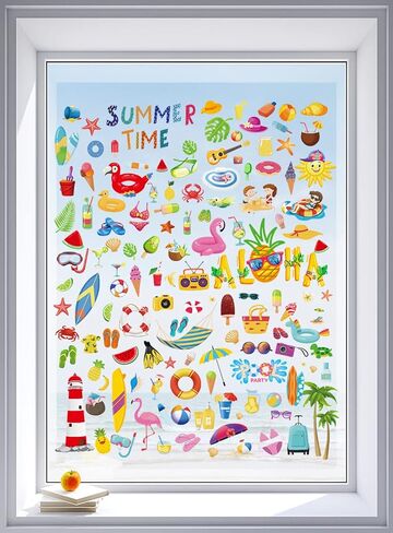 9 Sheets Summer Window Clings, Summer Static Window Stickers, Summer Double Sided Hello Summer Words Beach Pool Party Window Decals for Hawaiian Tropical Indoor Summer Party Window Decoration Supplies in Saudi Arabia