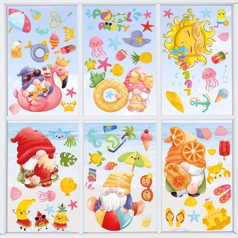 9 Sheets Summer Window Clings, Summer Static Window Stickers, Summer Double Sided Hello Summer Words Beach Pool Party Window Decals for Hawaiian Tropical Indoor Summer Party Window Decoration Supplies in Saudi Arabia