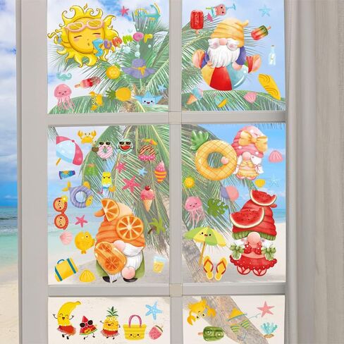 9 Sheets Summer Window Clings, Summer Static Window Stickers, Summer Double Sided Hello Summer Words Beach Pool Party Window Decals for Hawaiian Tropical Indoor Summer Party Window Decoration Supplies in Saudi Arabia