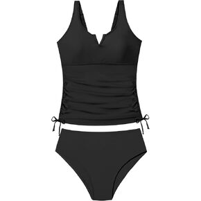 Girls Tankini Swimsuit Two Piece Bathing Suit Tropical Print V-Wire Drawstring Swimwear Set for Girls 9-16 Years in Saudi Arabia