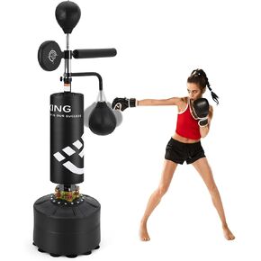 5-in-1 Freestanding Punching Bag for Adults & Teens, Adjustable Height Heavy Boxing Bag with 360° Rotating Bar, Dual Speed Bags & Stable Base for Home Gym Training in Saudi Arabia
