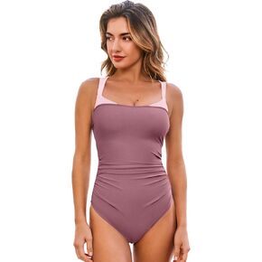 CUPSHE Women's One Piece Swimsuit Square Neck Adjustable Straps Bathing Suit Back Self Tie Strappy Ruched Color Block in Saudi Arabia