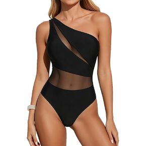 Women Sexy Mesh One Piece Swimsuit One Shoulder Bathing Suits Swimwear for Beach Vacation in Saudi Arabia
