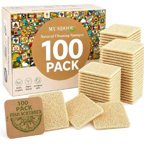Natural Loofah Dish Scrubber Sponges, 6 Pack Large Plant-Based Kitchen Cleaning Pads, Compostable Non-Scratch Scouring Sponge for Dishes, Sink, Grout and Tile, 4.4 x 2.8 in in Saudi Arabia
