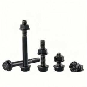 طقم صواميل ومسامير شفة M12-1.75x50mm 3 مجموعات - سبائك فولاذية من الدرجة 10.9، زنك أسود، خيط كامل، قفل ذاتي مسنن، مقاوم للاهتزاز للسيارات والآلات والخدمة الشاقة in Kuwait