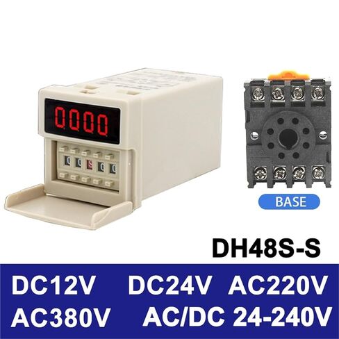 DH48S-S Digital LED Programmable Timer Time Relay Switch with Socket Base 12V 24V 220V 380V Delay 0.01S-99H(AC 220V) in Kuwait