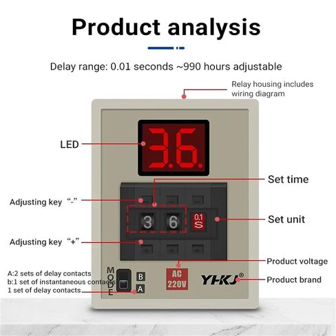 AH3-DM Digital Display Time Relay Dual Modes High Accuracy LED Delay Timer 0.01S-990H 12~380V for Electrical Control Systems(AC220V) in Kuwait